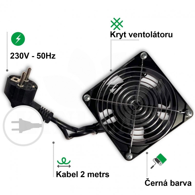 Ventilátor DP201AT 120 x 120 x 38 mm, 230 V, s mřížkou a kabelem