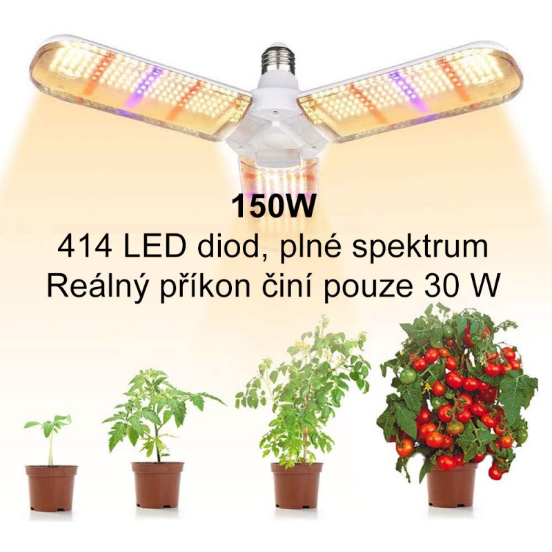 Grow LED žárovka 150 W Full, patice E27 pro růst rostlin 414 led diod