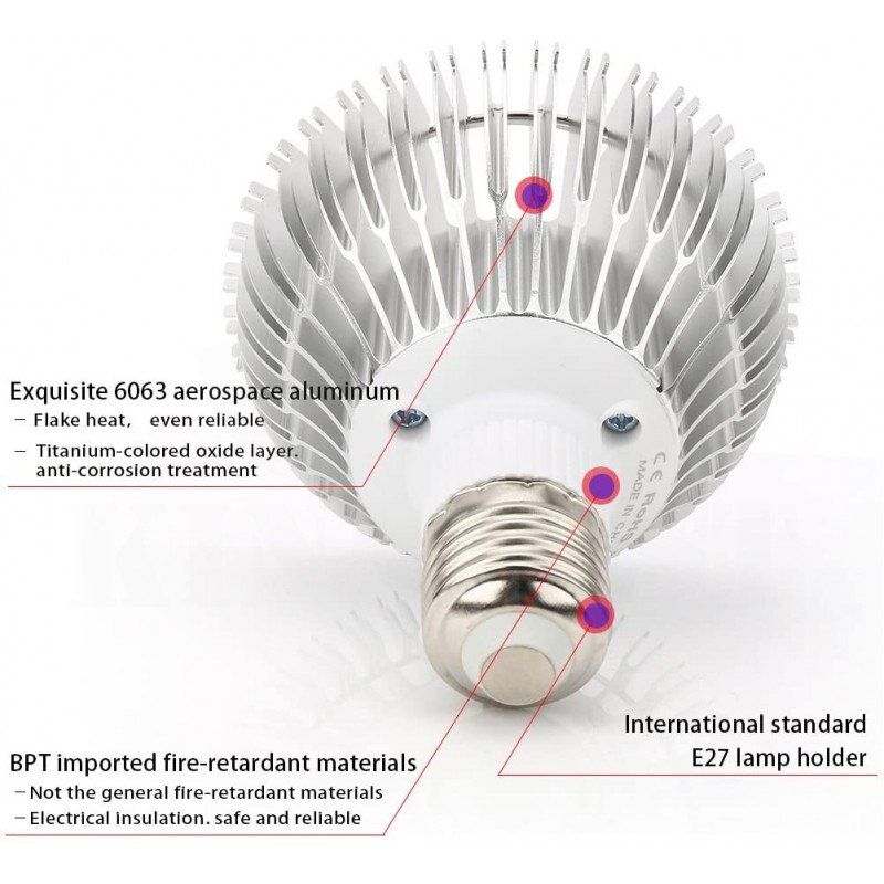 Grow LED žárovka 50 W Full, patice E27 pro růst rostlin 72 led diod