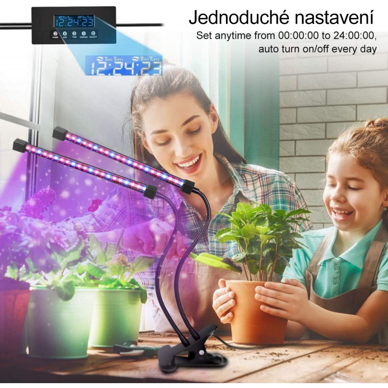 Growlight lampa na rostliny dvojitá, 20W 40 LED s klipsem 