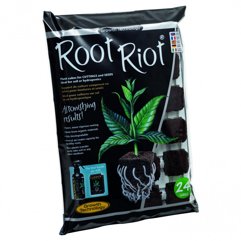 Sadbovací kostky Root Riot 24, včetně Sadbovače, napuštěny stopovými živinami pro výživu mladých rostlin