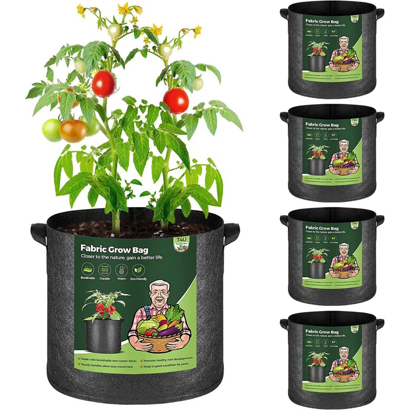 Pytel na rostliny, 5 x 26 litrů na brambory s pevnou rukojetí, taška pro růst rostlin, opakovaně použitelná