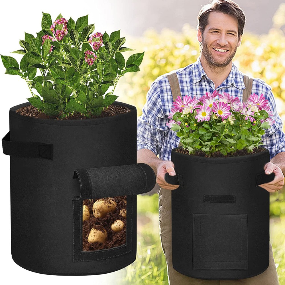 Pytel na rostliny, 1 x 38 litrů na brambory s pevnou rukojetí, taška pro růst rostlin s okénkem