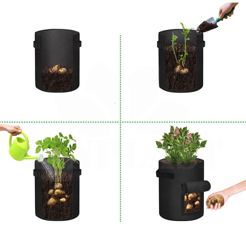 Pytel na rostliny, 3 x 38 litrů na brambory s pevnou rukojetí, taška pro růst rostlin s okénkem
