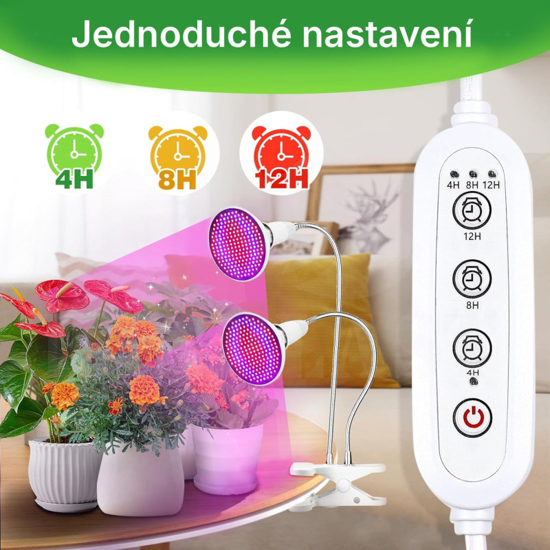 Growlight lampa BL-P20A na rostliny 2 ramena se žárovkami, 2 x 200 LED s klipsem, 3 režimy osvětlení rostlin