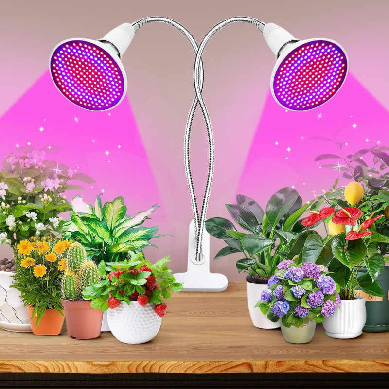 Growlight lampa BL-P20A na rostliny 2 ramena se žárovkami, 2 x 200 LED s klipsem, 3 režimy osvětlení rostlin