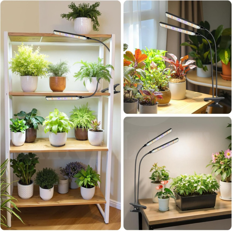 Growlight lampa BL-L20A na rostliny 2 ramena, 2 x 57 COB LED s klipsem, 5 stupňů výkonů osvětlení, 3 režimy