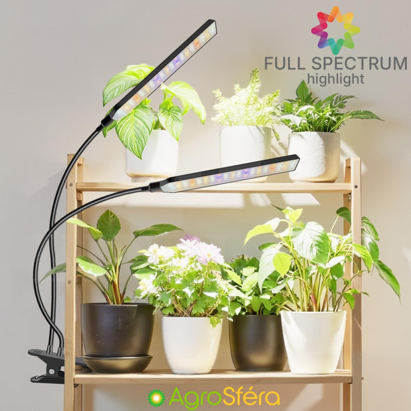 Growlight lampa BL-L20A na rostliny 2 ramena, 2 x 57 COB LED s klipsem, 5 stupňů výkonů osvětlení, 3 režimy