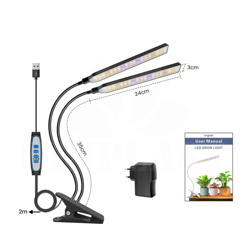 Growlight lampa BL-L20A na rostliny 2 ramena, 2 x 57 COB LED s klipsem, 5 stupňů výkonů osvětlení, 3 režimy