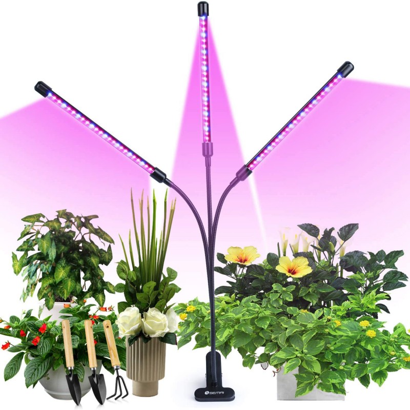 Growlight lampa na rostliny trojitá, 30W LED s klipsem, 6 výkonů osvětlení, 3 režimy