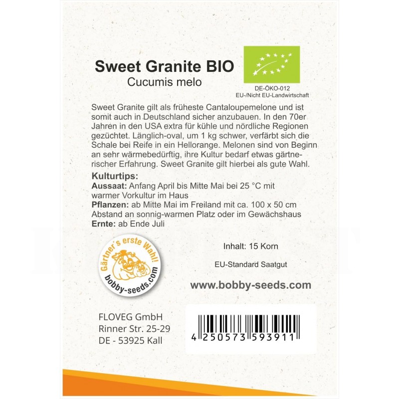 Meloun cukrový Sweet Granite BIO - Sada semen, extra raný cukrový meloun, sada pro skleník a záhon