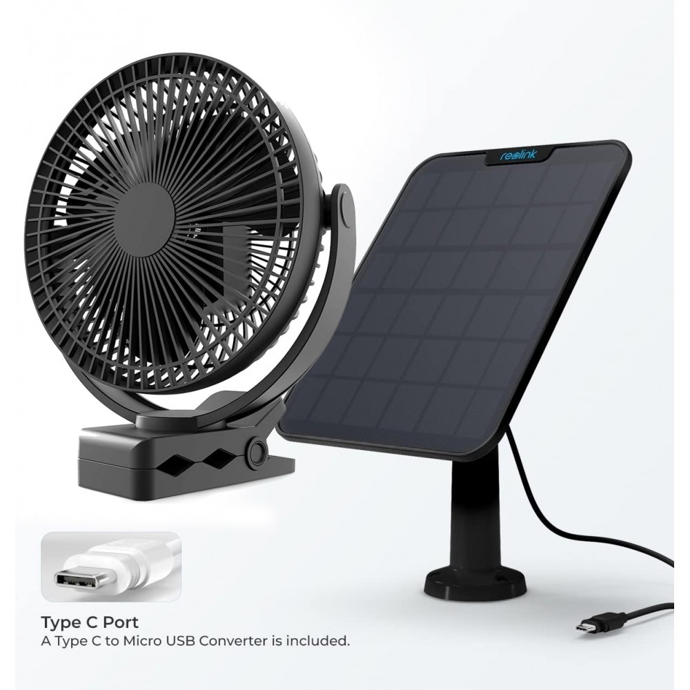 Ventilátor pro skleník 20 cm s baterií 10000 mAh, se solárním panelem na USB, čtyři režimy řízení rychlosti 