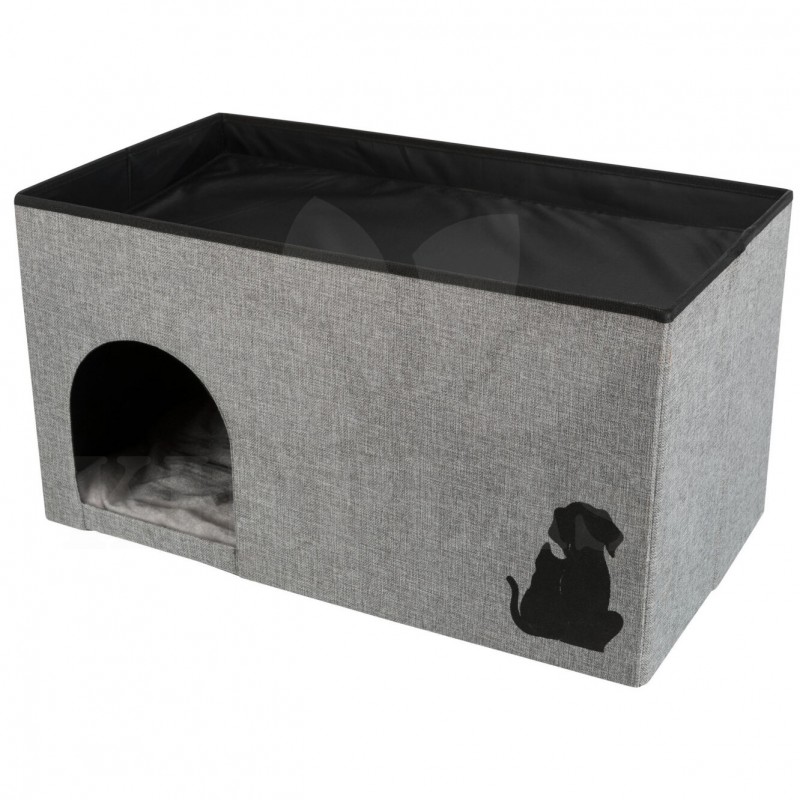 Domeček pro kočku, jeskyně, tkaná textilie 72 x 40 x 40 cm šedý, útulná boudička se skládacím víkem