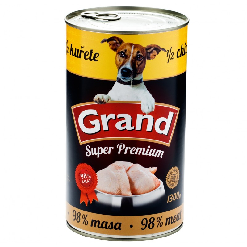 Konzervy pro psy Grand Super Premium 1/2 kuřete - 1300 g  - 98% masová směs  bez použití konzervantů