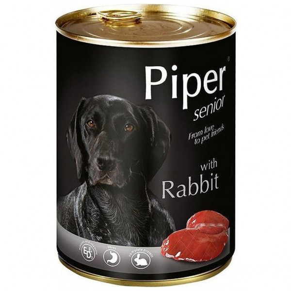 Konzervy pro psy PIPER s králíkem, konzerva pro psy 400 g, maso a produkty živočišného původu 60 %