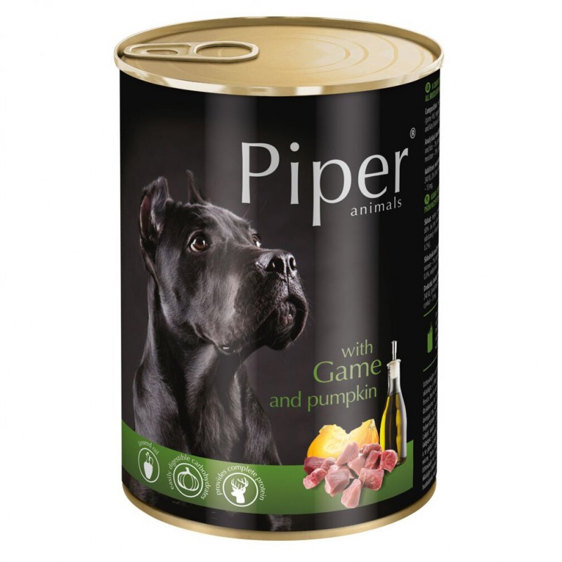 Konzervy pro psy PIPER se zvěřinou a dýní, konzerva pro psy 400 g, maso a produkty živočišného původu 60 %