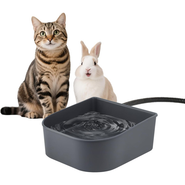 Vyhřívaná miska pro psy a jiná zvířata 1,0 l, miska zabraňuje zamrznutí vody, 1,7m ocelový kabel, vhodné pro drůbež, králíky