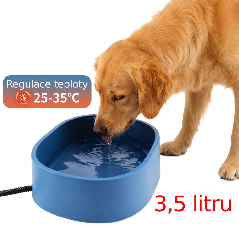Vyhřívaná miska pro psy a jiná zvířata 3,5 l, regulace teploty 25–35 °C, bez BPA, 2m ocelový kabel, zabraňuje zamrznutí vody