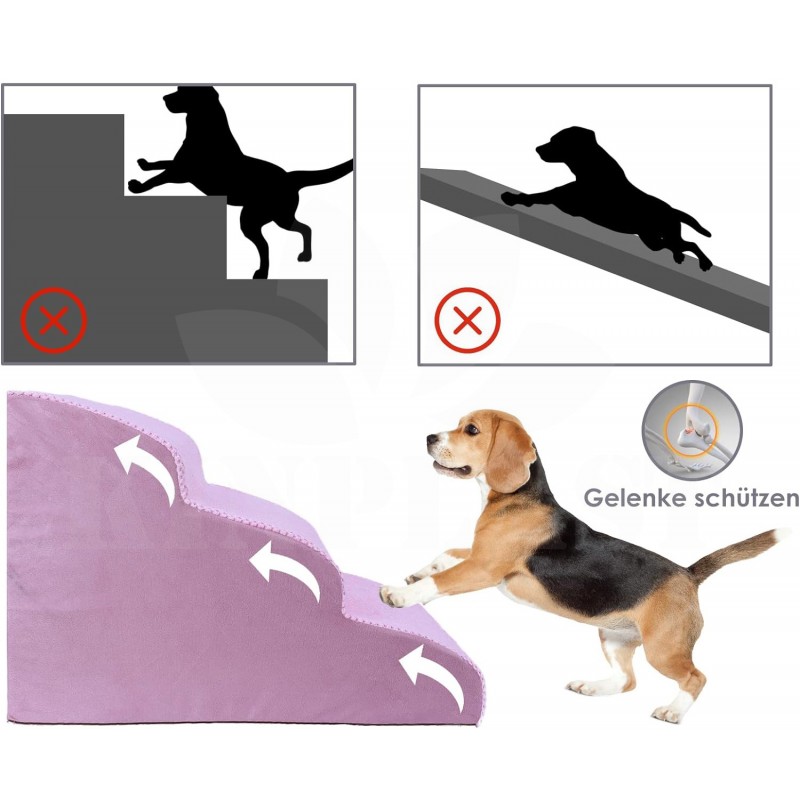 Schůdky pro psy 3stupňové, schody pro domácí zvířata, pratelný potah, protiskluzové dno, 85 x 40 cm, černé