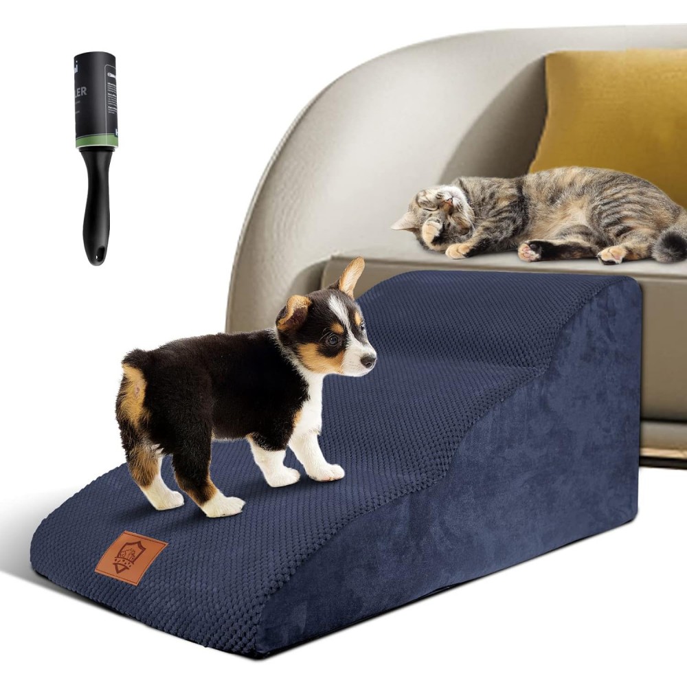 Schůdky pro psy 3stupňové, schody pro domácí zvířata, pratelný potah, protiskluzové dno, 60 x 40 cm, modré