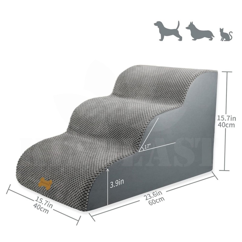 Schůdky pro psy 3stupňové, schody pro domácí zvířata do postele, pratelný potah, protiskluzové dno, 60 x 40 cm