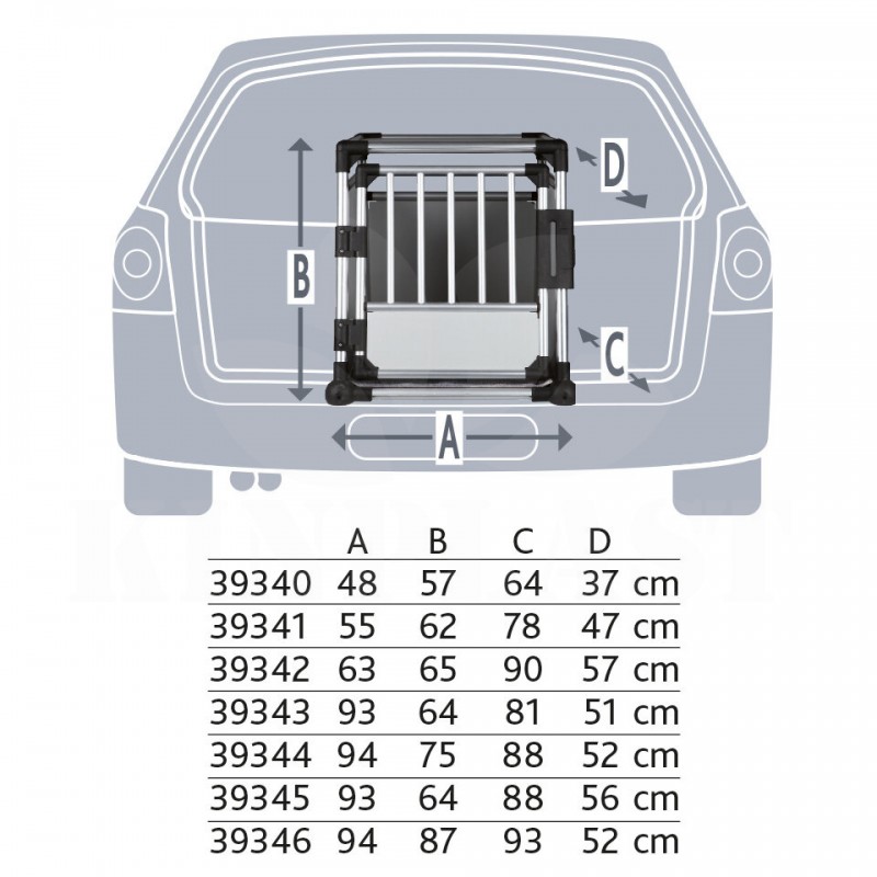 Přepravní box 39340, transportní klec do auta pro psy - hliníkový rám, pevné panely 48 x 57 x 64 cm