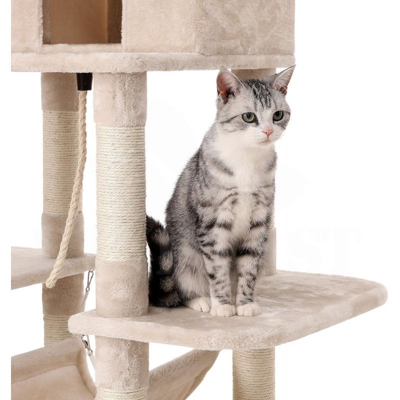Škrabadlo, kočičí luxusní strom, Feandrea XXL, velká věž pro kočky s domečkem pro kočky, béžová 154 cm 