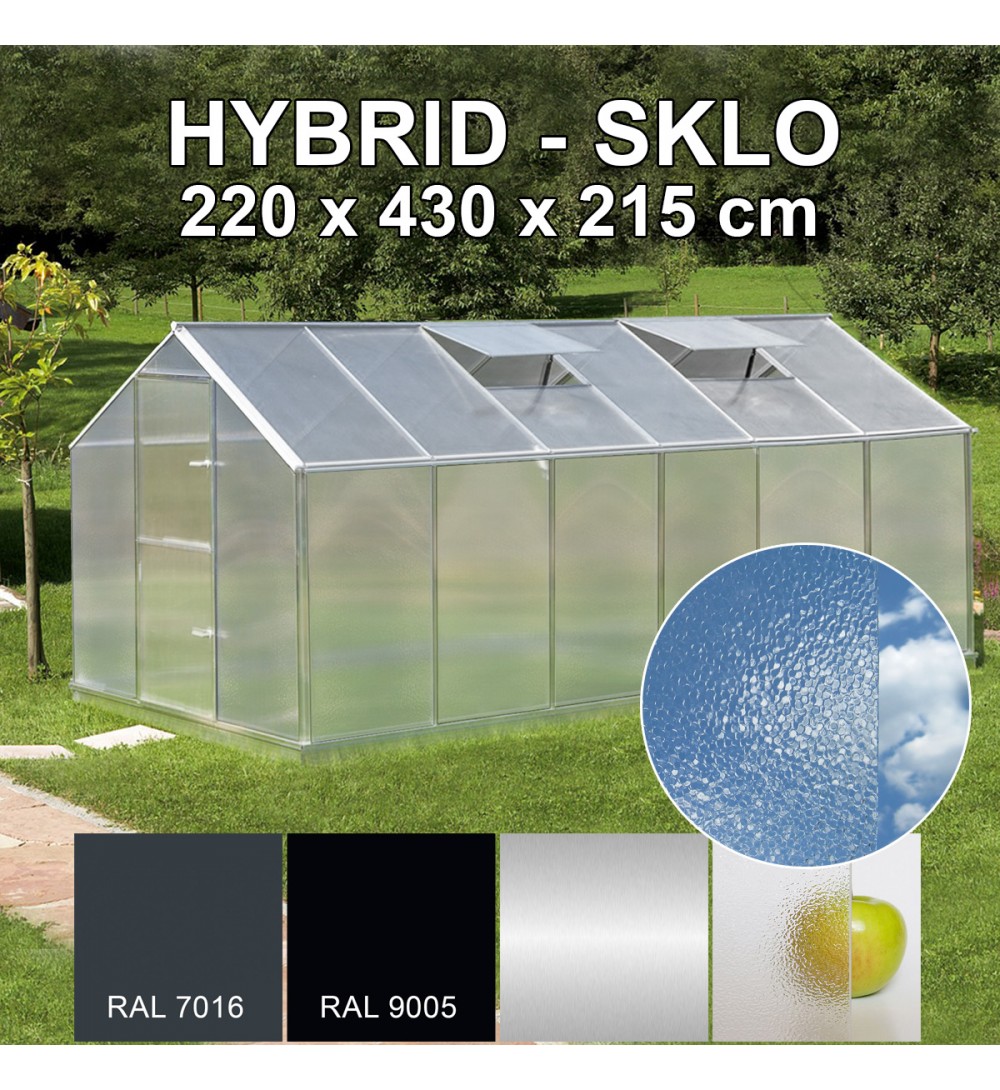 Skleník KINPLAST HYBRID L-10, 220 x 430 cm, sklo 4 mm + 6 mm polykarbonát