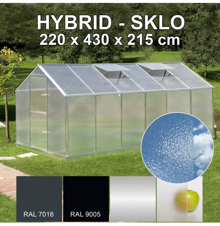 Skleník KINPLAST HYBRID L-10, 220 x 430 cm, sklo 4 mm + 6 mm polykarbonát