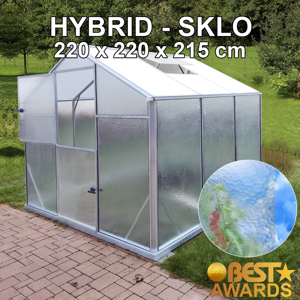 Skleník KINPLAST HYBRID L-05, 220 x 220 cm, rozptylové sklo 4 mm + 6 mm polykarbonát