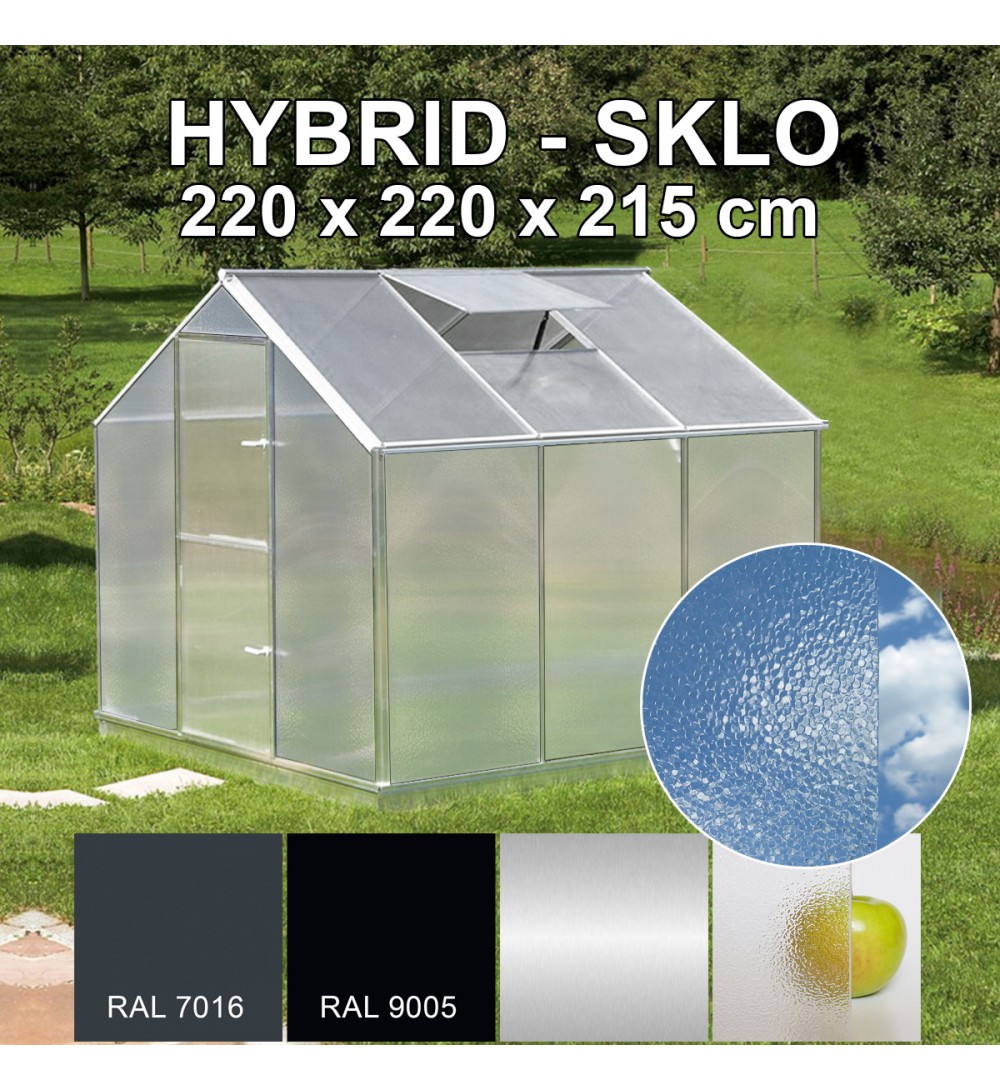 Skleník KINPLAST HYBRID L-05, 220 x 220 cm, sklo 4 mm + 6 mm polykarbonát