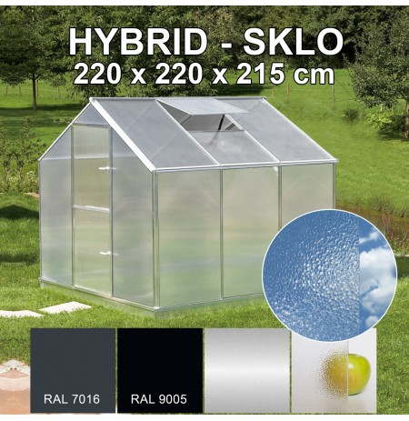 Skleník KINPLAST HYBRID L-05, 220 x 220 cm, sklo 4 mm + 6 mm polykarbonát