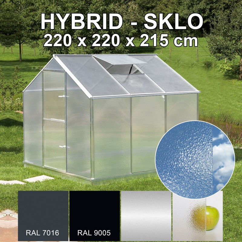 Skleník KINPLAST HYBRID L-05, 220 x 220 cm, sklo 4 mm + 6 mm polykarbonát