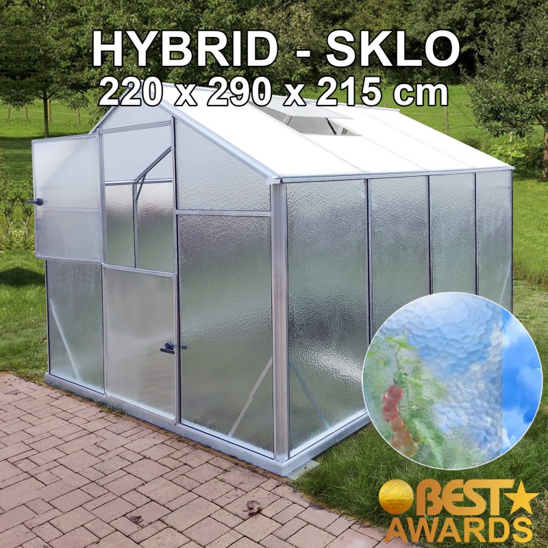 Skleník KINPLAST HYBRID L-07, 220 x 290 cm, rozptylové sklo 4 mm + 6 mm polykarbonát