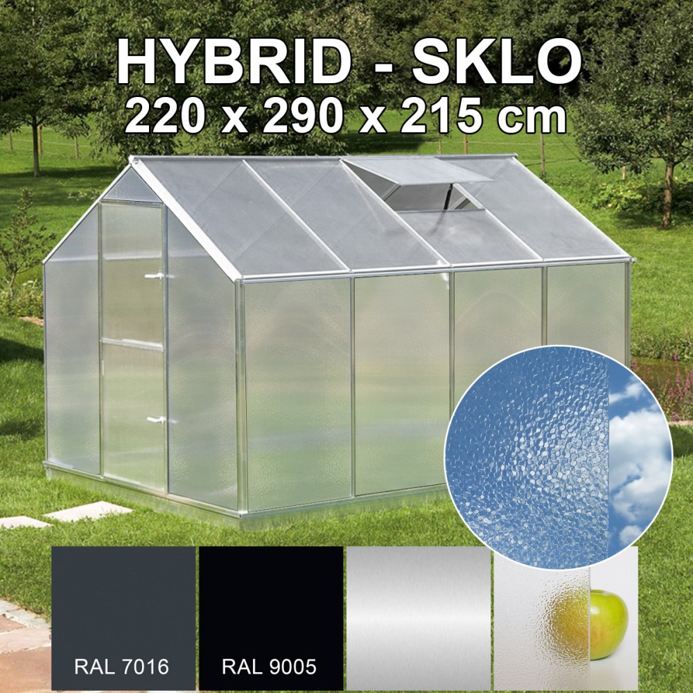 Skleník KINPLAST HYBRID L-07, 220 x 290 cm, sklo 4 mm + 6 mm polykarbonát