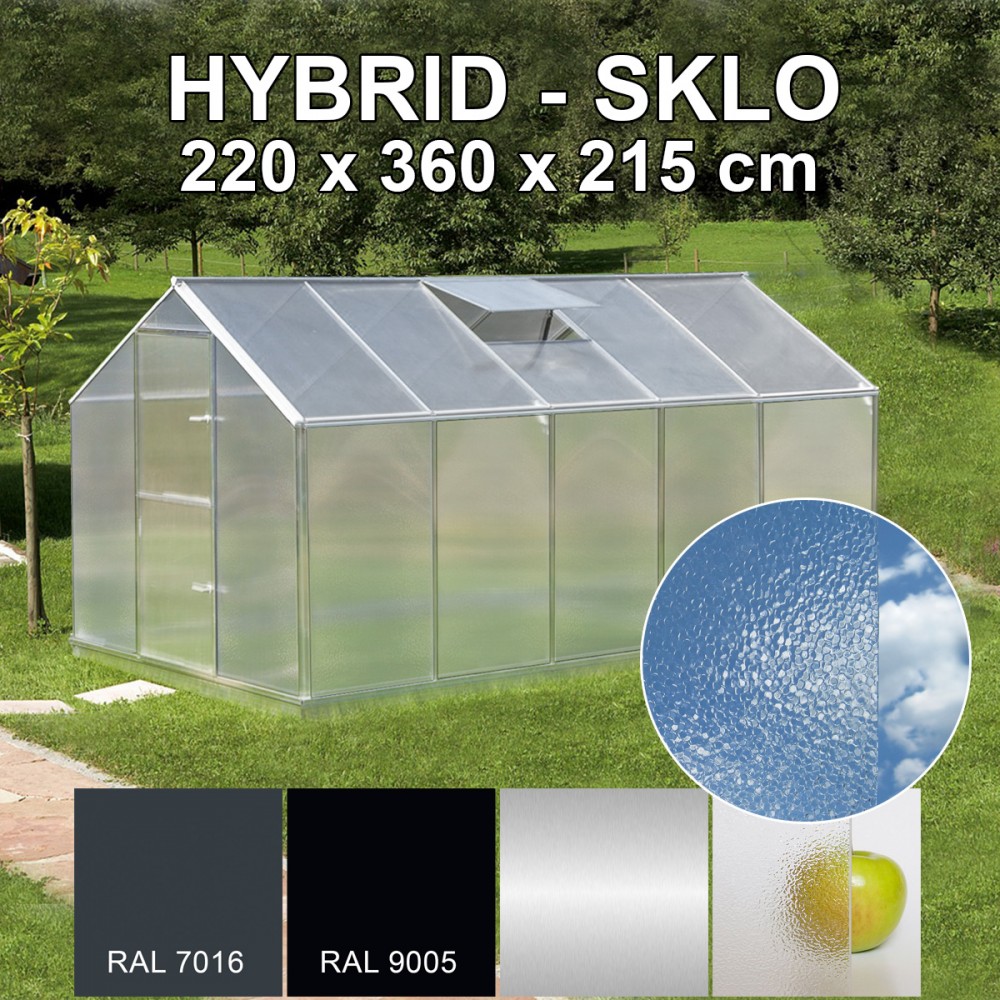 Skleník KINPLAST HYBRID L-08, 220 x 360 cm, sklo 4 mm + 6 mm polykarbonát