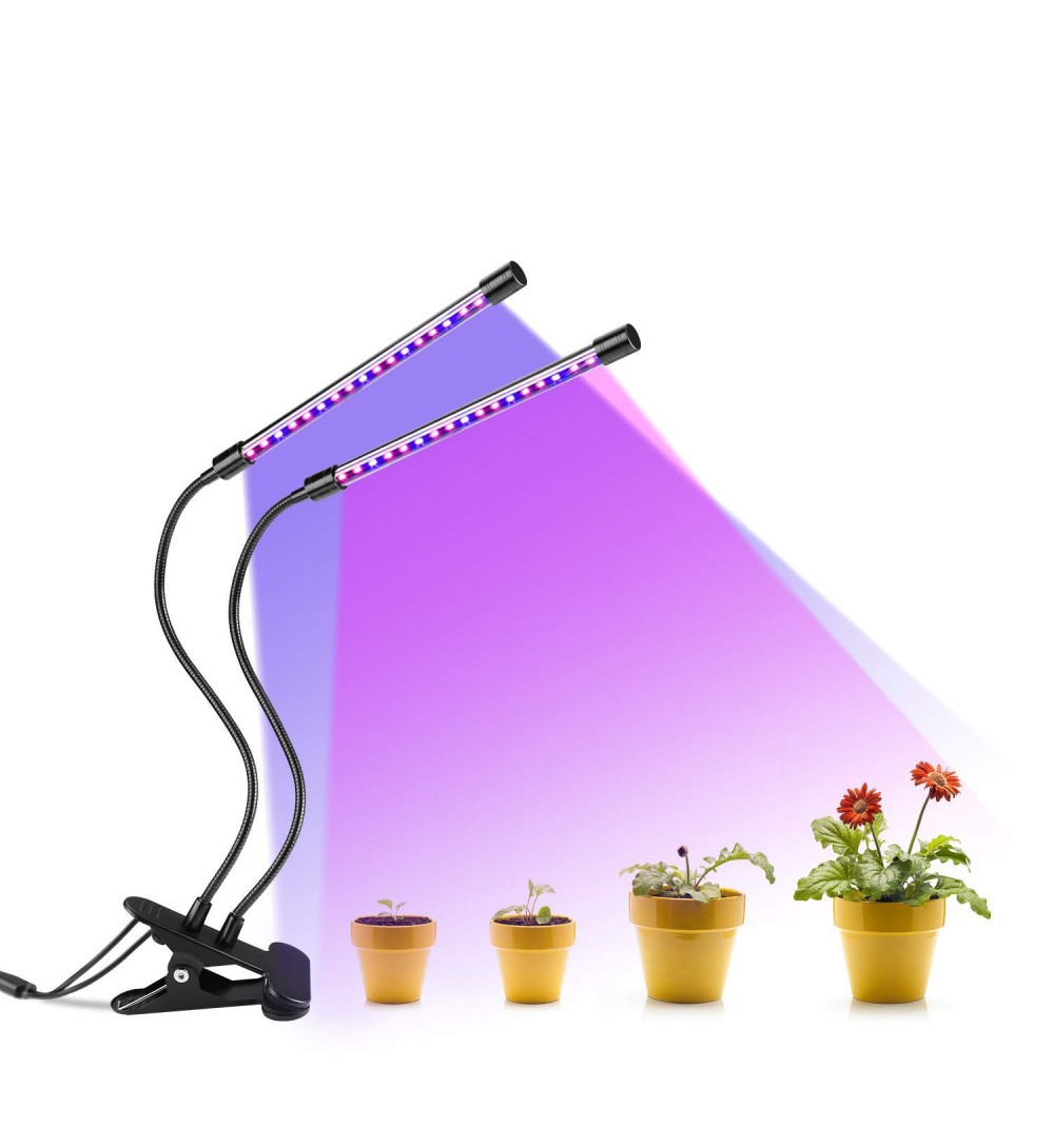 Growlight lampa na rostliny dvojitá, 18 LED s klipsem 