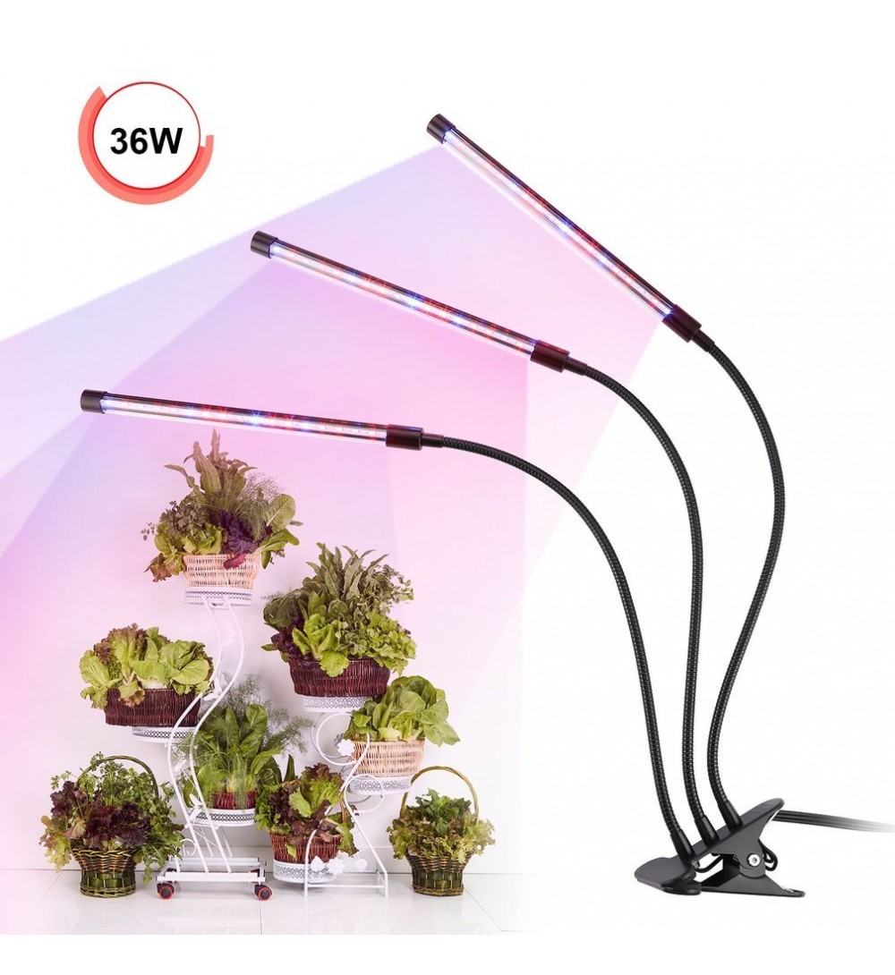 Growlight lampa na rostliny trojitá, 36W LED s klipsem 