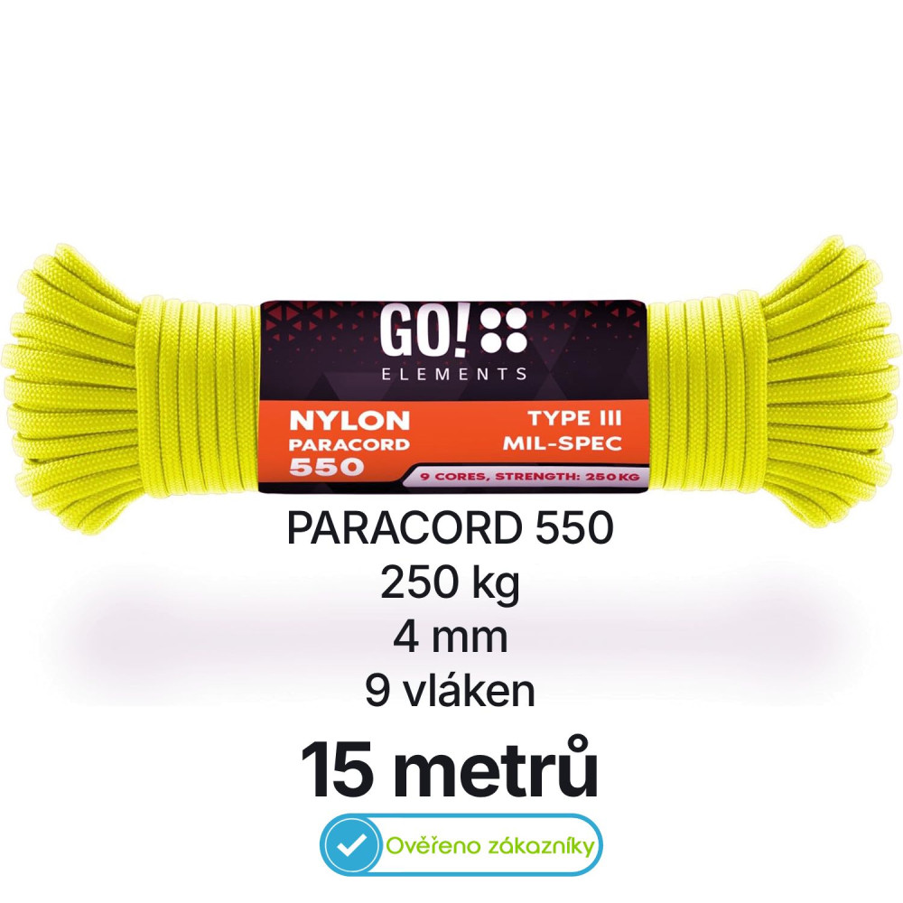 Zahradní šňůra Paracord 550, 15 metrů, 4 mm, 9 pramenů, nylon & polyester, ideální pro na vyvazování rostlin a univerzální použití