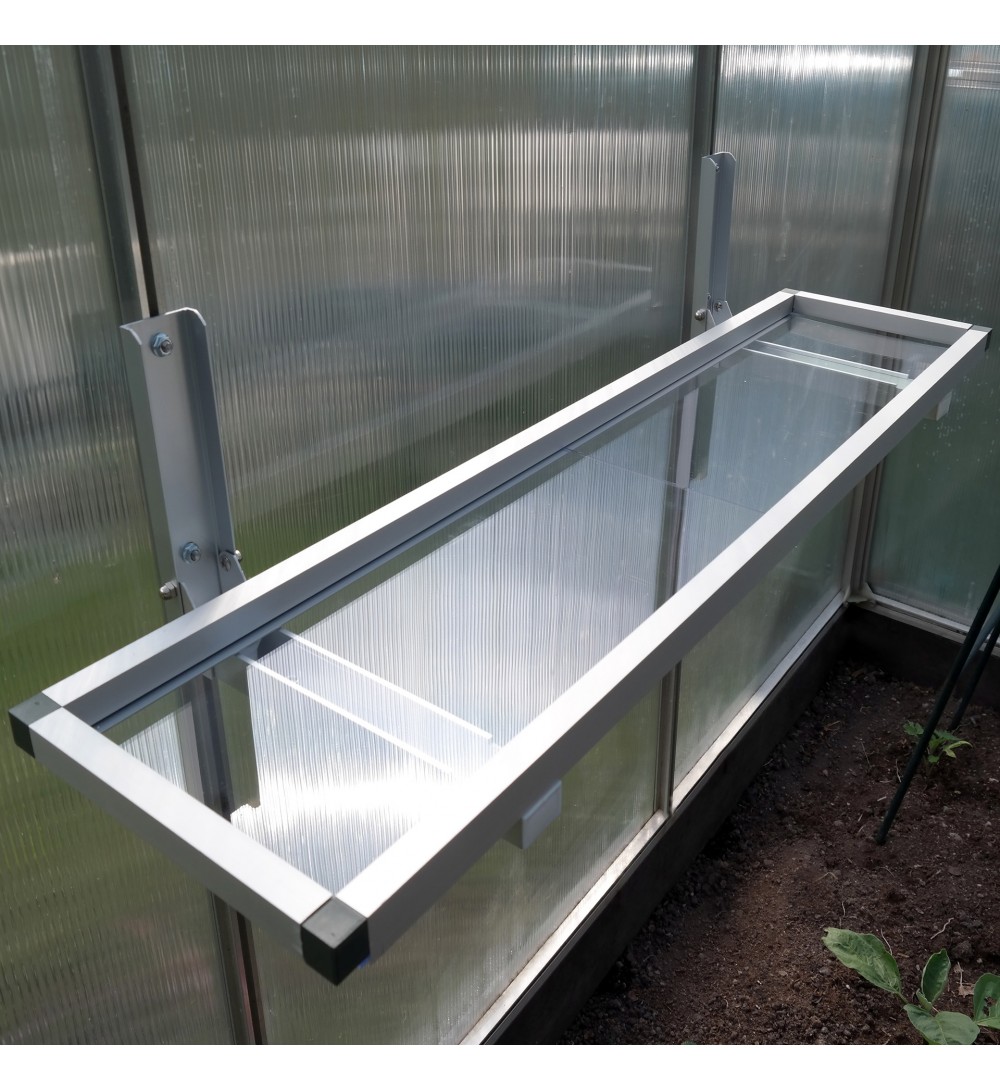 Polička 104 x 29 cm pro zahradní skleníky Gampre Sanus stříbrná, nosnost 35 kg