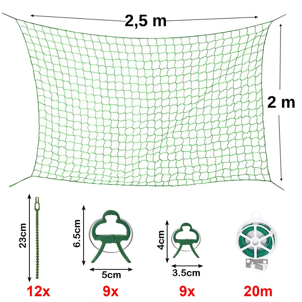 Skleníková síť 2 x 2,5 m na popínavé rostliny + vázací příslušenství, extra pevná síť s mřížkou velikosti 10 × 10 cm