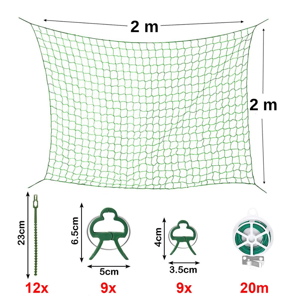 Skleníková síť 2 x 2 m na popínavé rostliny + vázací příslušenství, extra pevná síť s mřížkou velikosti 10 × 10 cm