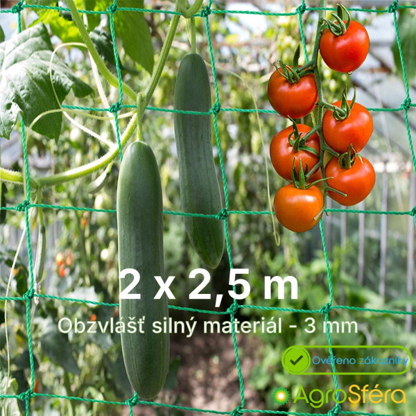 Skleníková zahradní síť 2 x 2,5 m na okurky a rajčata, oka 10 x 10 cm, pevná a kvalitní zesílená síť, dvojitě vázaná síť co vydrží