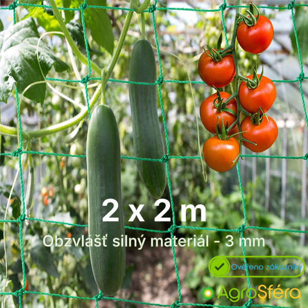 Skleníková zahradní síť 2 x 2 m na okurky a rajčata, oka 10 x 10 cm, pevná a kvalitní zesílená síť, dvojitě vázaná síť co vydrží