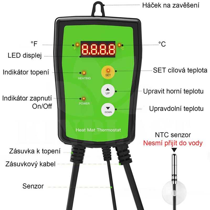 Digitální termostat Heat Mat pro skleníky, regulace až 1000 W