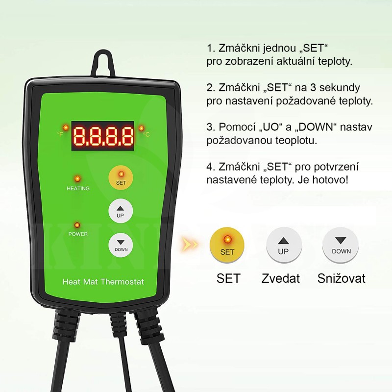 Digitální termostat Heat Mat pro skleníky, regulace až 1000 W, výkon k regulaci až 4,3 A,  20~42 °C