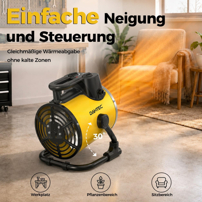 Elektrické topidlo 3000 W Dahtec, topný ventilátor, vytápění skleníků a zimních zahrad s termostatem, 3 stupně výkonu