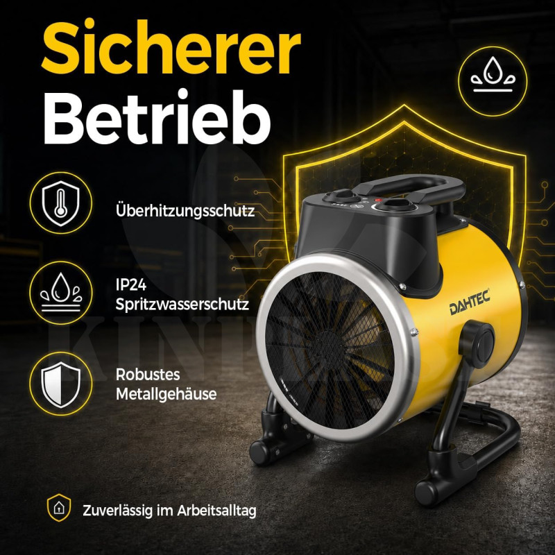 Elektrické topidlo 3000 W Dahtec, topný ventilátor, vytápění skleníků a zimních zahrad s termostatem, 3 stupně výkonu