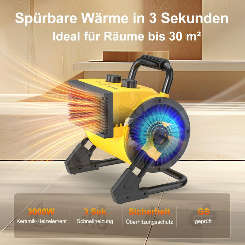 Elektrické topidlo 3000 W Dahtec, topný keramický ventilátor, vytápění skleníků s termostatem, 3 stupně topení