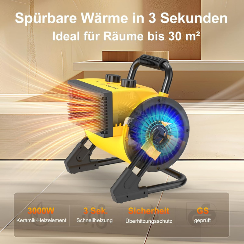 Elektrické topidlo 3000 W Dahtec, topný keramický ventilátor, vytápění skleníků s termostatem, 3 stupně topení
